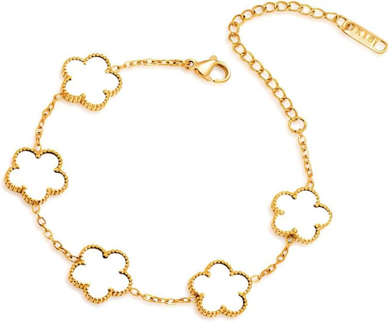 FLY FEI 18K Gold-Plated Four Leaf Clover Bracelet for Women,Adjustable lucky Bracelet Set Jewelry Gift-Hypoallergenic Charm for Birthdays, Wellness & Daily Wear - Image 1